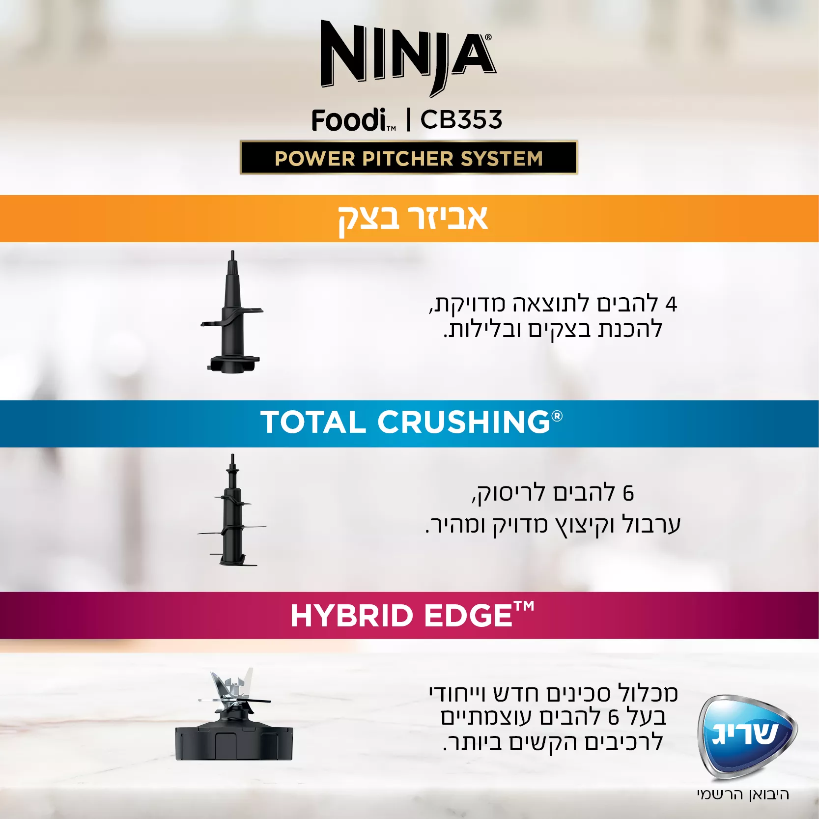 נינג'ה בלנדר עוצמתי Ninja® Power Pitcher System דגם CB353 יבואן רשמי שריג אלקטריק