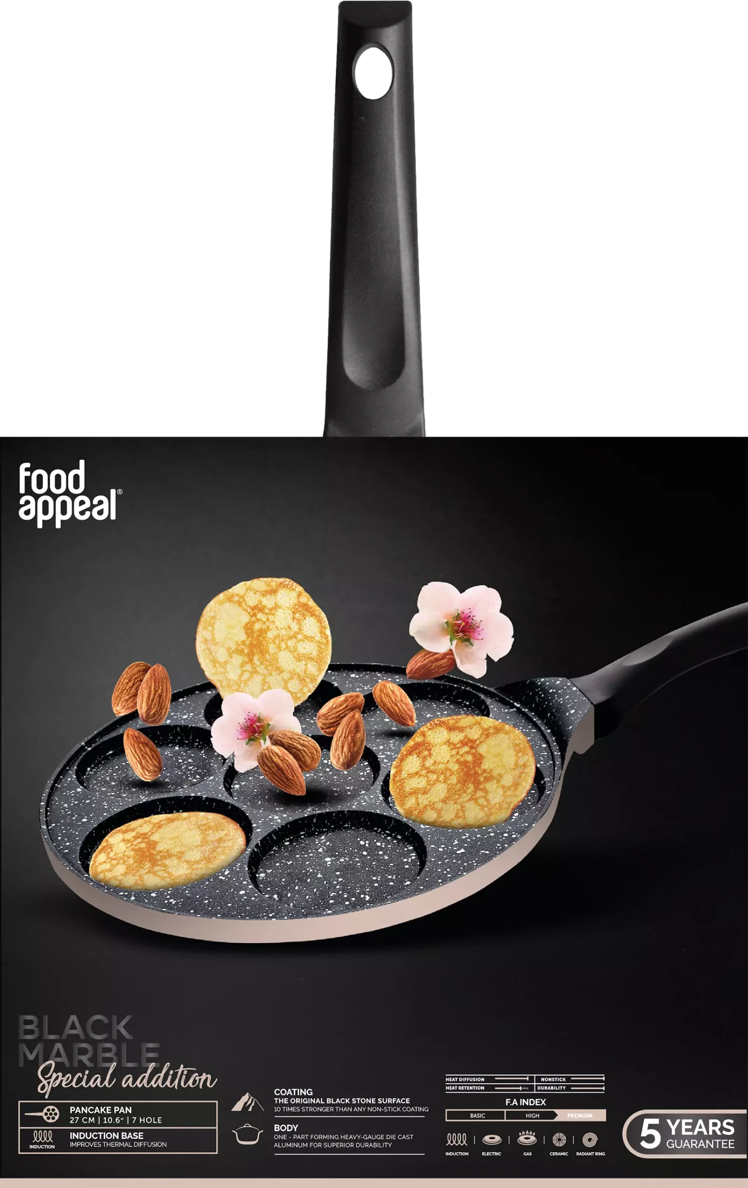 מחבת לביבות ופנקייק קרם 7 שקעים 26 ס"מ Black Marble Special Edition פוד אפיל Food Appeal